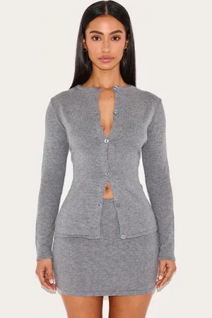 PRETTYLITTLETHING Petite Charcoal Fine Knitted Longline Cardigan