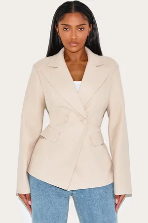 PRETTYLITTLETHING Shape Stone Wool Look Cinched Waist Blazer