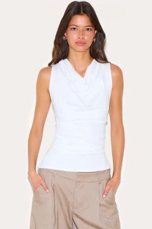 PRETTYLITTLETHING Cotton Ruched Waist Sleeveless Top
