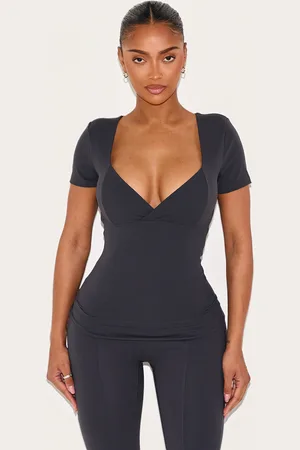 PRETTYLITTLETHING Shape Charcoal Sculpt Active Sweetheart Short Sleeve Top