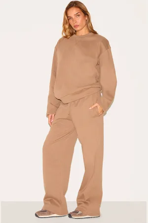 PRETTYLITTLETHING Taupe Premium Sweat Wide Leg Joggers