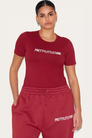 PRETTYLITTLETHING Plus Burgundy Cap Sleeve Bodysuit
