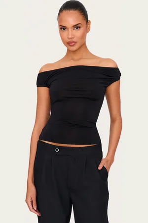 PRETTYLITTLETHING Slinky Asymmetric Bardot Long Top