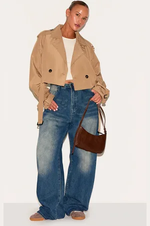 PRETTYLITTLETHING Plus Taupe Belted Cropped Trench Coat