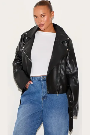 PRETTYLITTLETHING Plus Faux Leather Zip Detail Biker Jacket