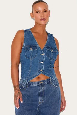 PRETTYLITTLETHING Plus Halterneck Button Front Denim Waistcoat
