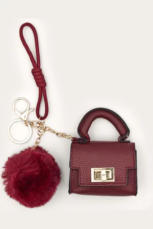 PRETTYLITTLETHING Burgundy Mini Bag And Pom-pom Bag Charm