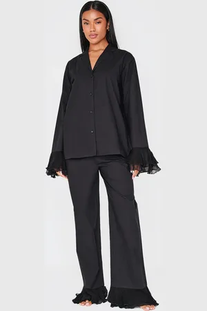 PRETTYLITTLETHING Frill Hem Cotton Long Pj Set