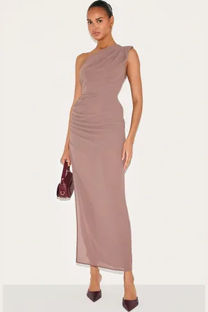 PRETTYLITTLETHING Chiffon One Shoulder Ruched Maxi Dress