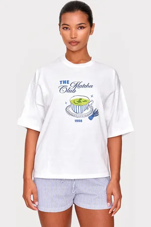 PRETTYLITTLETHING Matcha Print Oversized Tee PJ Set