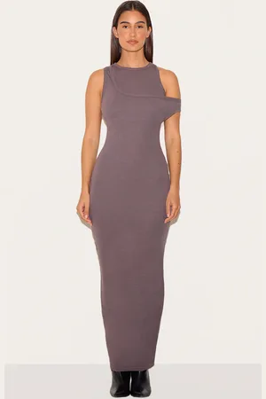 PRETTYLITTLETHING Dark Asymmetric Ribbed Maxi Dress