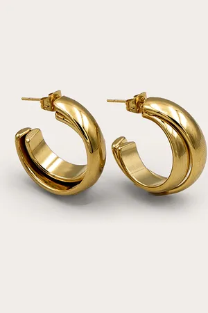PRETTYLITTLETHING Gold Water Resistant Double Hoop Earrings