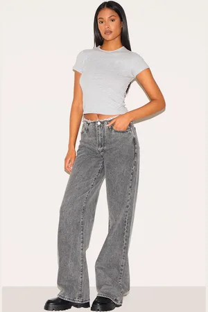 PRETTYLITTLETHING Tall Fray Waist Low Rise Straight Leg Jeans