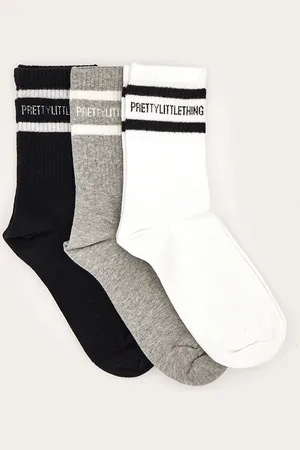 PRETTYLITTLETHING Monochrome Stripe 3 Pack Socks