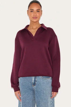 PRETTYLITTLETHING Plum Collar Detail Long Sleeve Sweatshirt