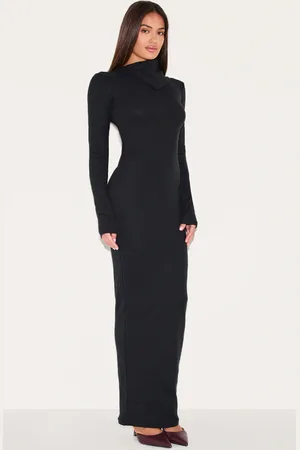 PRETTYLITTLETHING Rib Oversized Collar Maxi Dress