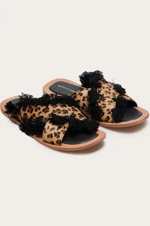 PRETTYLITTLETHING Leopard Round Toe Cross Tassel Strap Sandals