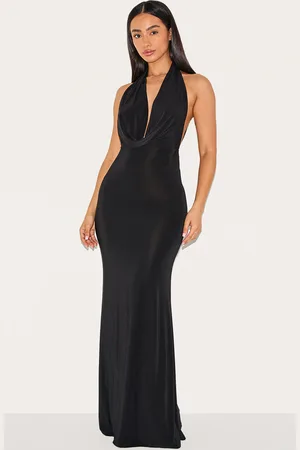 PRETTYLITTLETHING Petite Slinky Extreme Cowl Backless Midaxi Dress