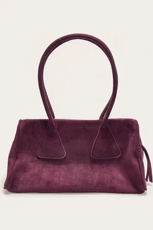 PRETTYLITTLETHING Plum Faux Suede Bowler Bag