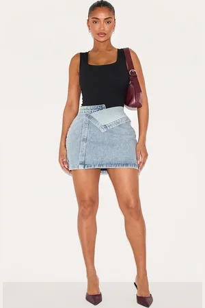 PRETTYLITTLETHING Shape Denim Foldover Waist Mini Skirt