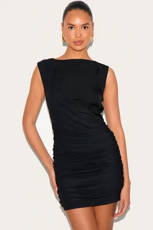 PRETTYLITTLETHING Woven Wrap Ruched Mini Dress