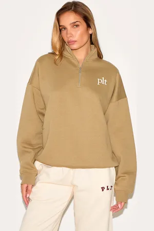 PRETTYLITTLETHING Olive Printed Quarter Zip Sweatshirt