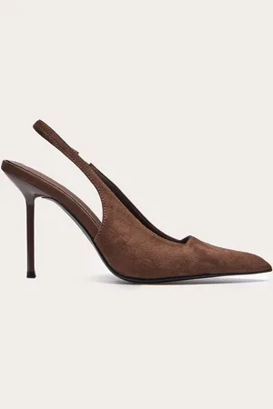 PRETTYLITTLETHING Faux Suede Point Toe Sling Back Heeled Courts
