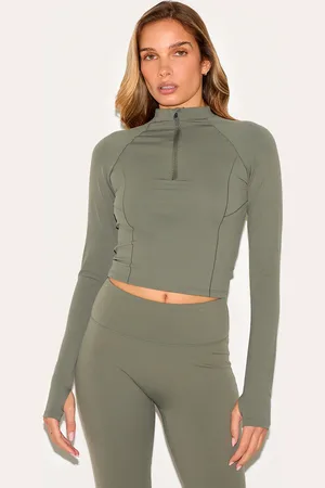 PRETTYLITTLETHING Olive Sculpt Quarter Zip Gym Top