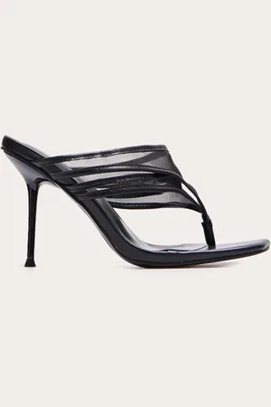 PRETTYLITTLETHING Wide Fit Square Toe Double Mesh Toe Thong High Stiletto Heeled Mules