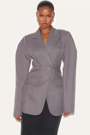 PRETTYLITTLETHING Charcoal Drop Shoulder Cinch Waist Extreme Oversized Blazer