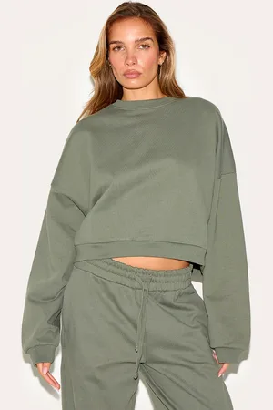 PRETTYLITTLETHING Olive Premium Boxy Sweatshirt