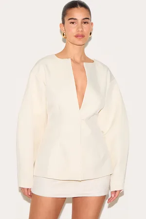 PRETTYLITTLETHING Cream Cocoon Sleeve Cinched Waist Blazer