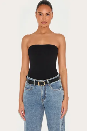 PRETTYLITTLETHING Basic Cotton Blend Bandeau Bodysuit