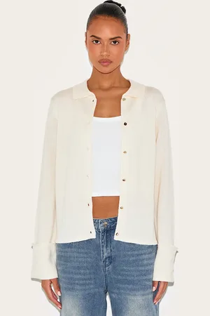 PRETTYLITTLETHING Cream Deep Cuff Button Cardigan