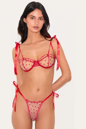 PRETTYLITTLETHING Mesh Flock Heart Underwired Lingerie Set
