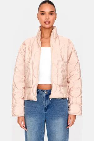 PRETTYLITTLETHING Stone Padded Wave Funnel Neck Jacket