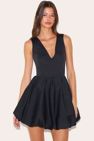 PRETTYLITTLETHING Tailored V Neck Puffball Mini Dress