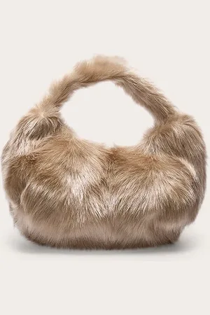 PRETTYLITTLETHING PLT Label Cream Faux Fur Hand Bag
