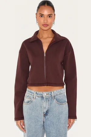 PRETTYLITTLETHING Premium Boxy Sweat Zip Up Polo