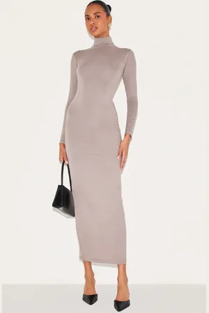 PRETTYLITTLETHING Cotton Long Sleeve High Neck Midaxi Dress