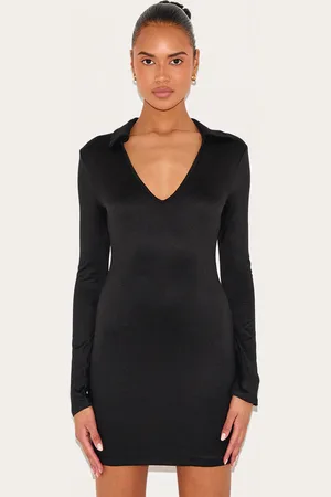 PRETTYLITTLETHING Double Contour Collar Detail Long Sleeve Bodycon Dress