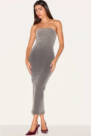 PRETTYLITTLETHING Ombre Stretch Denim Strapless Midaxi Dress