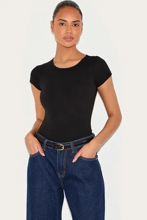 PRETTYLITTLETHING Basic Cotton Blend Fitted Short Sleeve Bodysuit