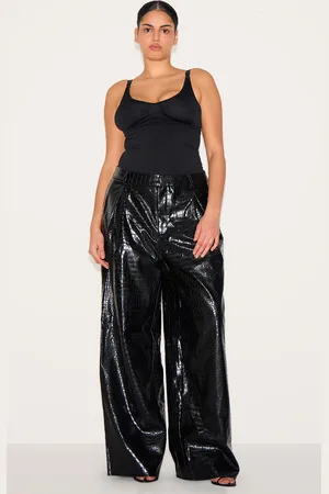 PRETTYLITTLETHING PLT Label Plus Croc Faux Leather Wide Leg Tailored Trouser