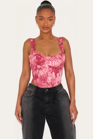 PRETTYLITTLETHING Shape Tie Dye Woven Corset Crop Top