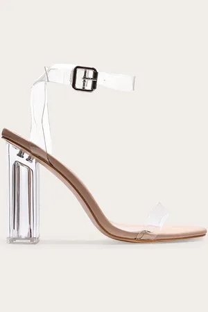 PRETTYLITTLETHING Nude Wide Fit Clear Block Heel Sandal