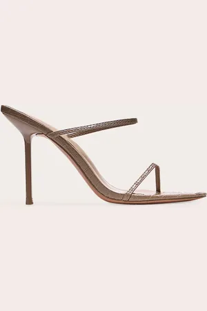 PRETTYLITTLETHING PLT Label Taupe Croc Faux Leather Barely There Point Toe High Heels