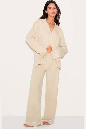 PRETTYLITTLETHING Jersey Piping Detail Long PJ Set