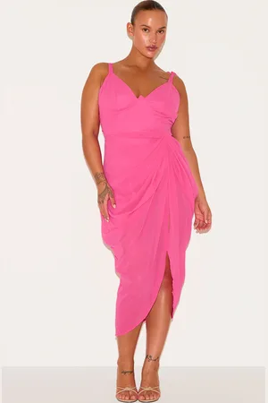 PRETTYLITTLETHING Plus Underwire Detail Draped Midi Dress