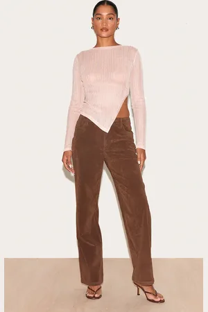 PRETTYLITTLETHING Faux Suede Mid Rise Straight Leg Trousers